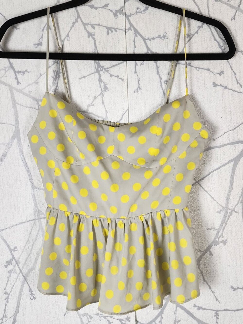 Zara Yellow Polkadot Strappy Peplum Cami